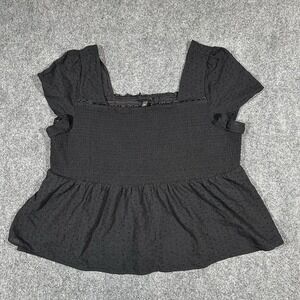 Torrid Peplum Eyelet‎ Smocked Top Women's Size 4 Black Shirred